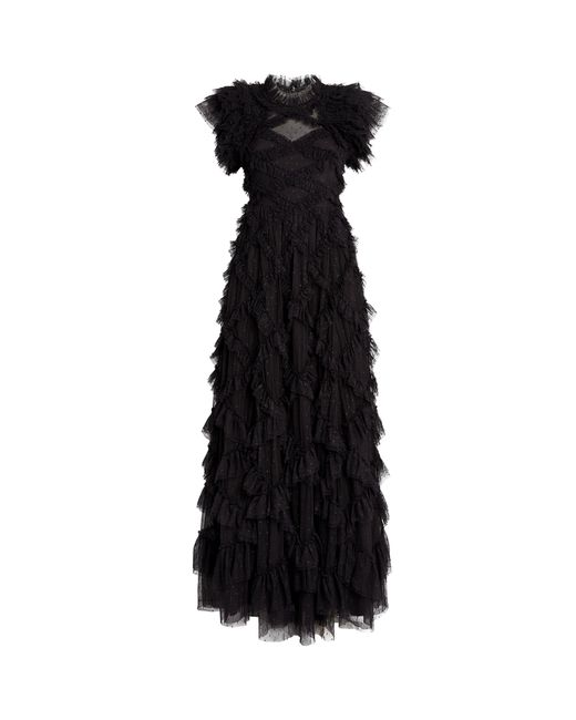 Needle & Thread Black Ruffled Genevieve Maxi Dress
