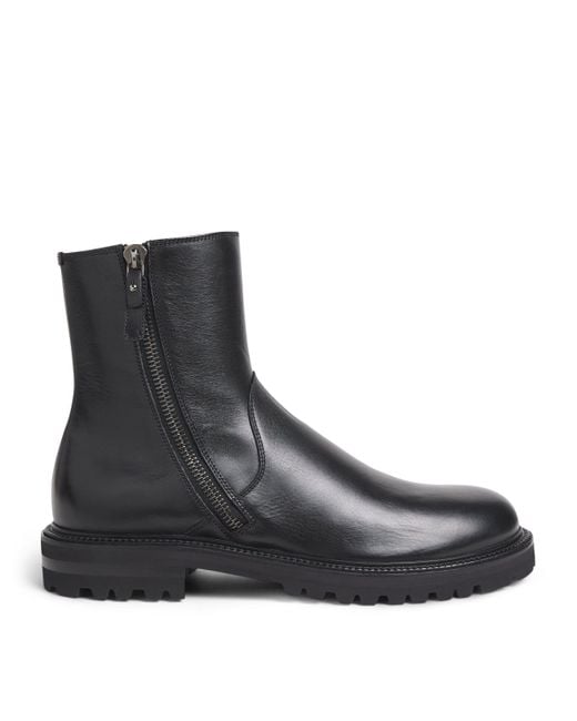 Giorgio Armani Black Leather Zip Ankle Boots for men