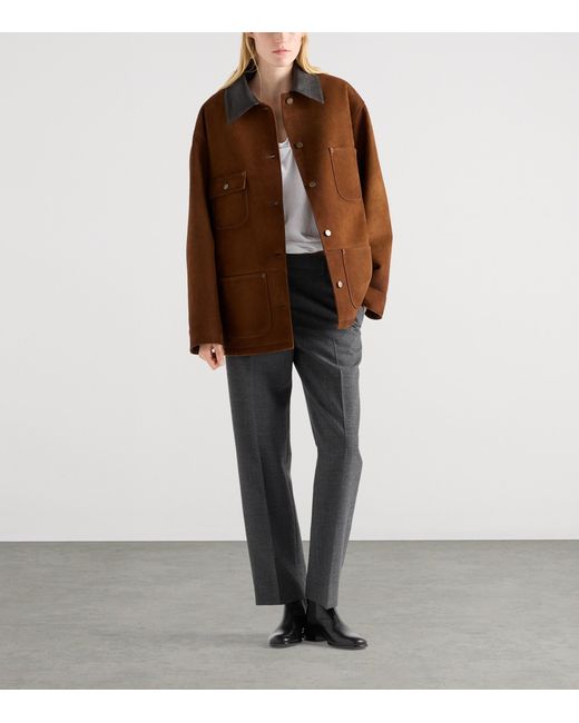 Prada Brown Suede Leather-Collar Jacket