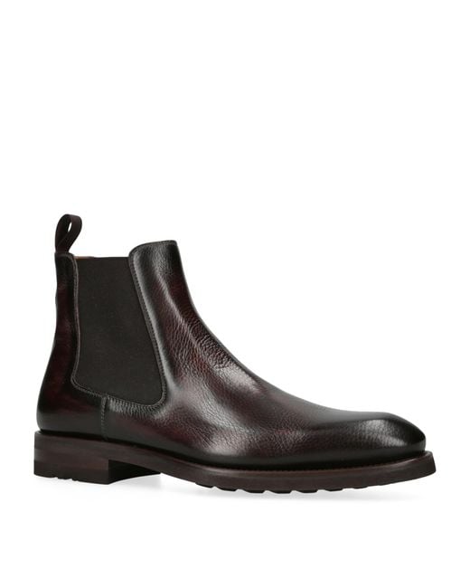 Magnanni Shoes Gray Leather Chelsea Boots for men