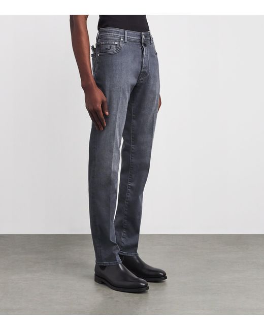 Jacob Cohen Blue Limited Edition Ostrich Leather-Patch Slim Bard Jeans for men