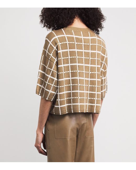 Lafayette 148 New York Natural Cashmere-Linen-Blend Grid Sweater