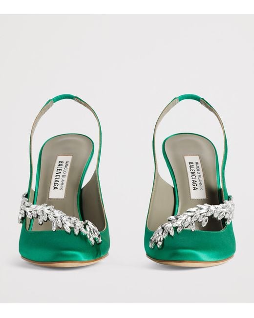 Balenciaga Green X Manolo Blahnik Embellished Slingback Heels 105