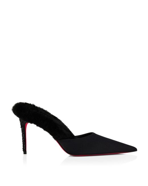 Christian Louboutin Black Km Fur Strass Mules 85