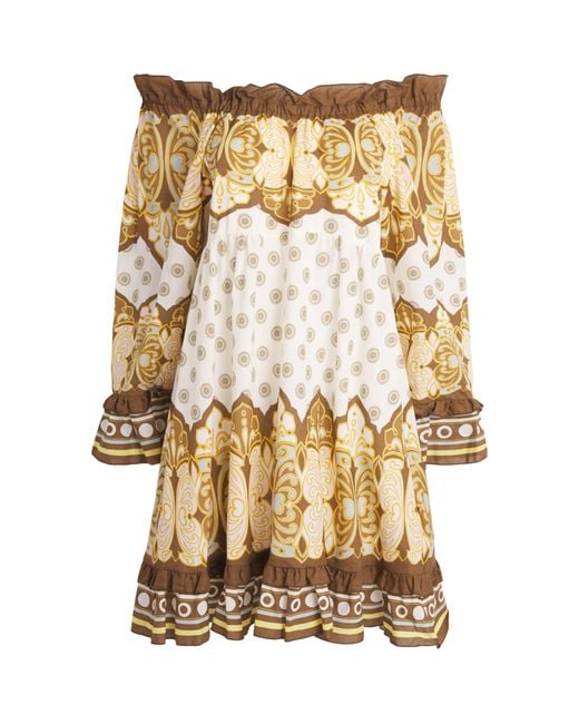 LaDoubleJ Metallic Cotton Off-The-Shoulder Boho Mini Dress
