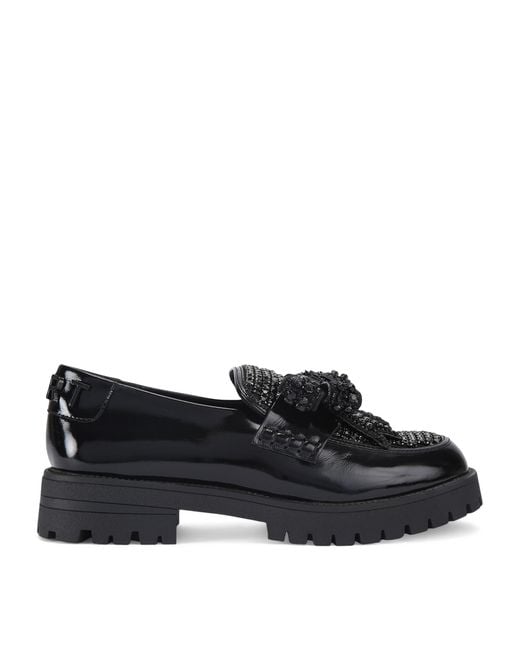 Kurt Geiger Black Leather Embellished Bow Loafers