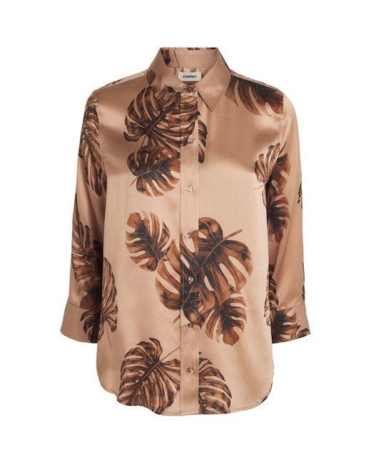 L'Agence Brown Satin Palm Leaf Dani Blouse