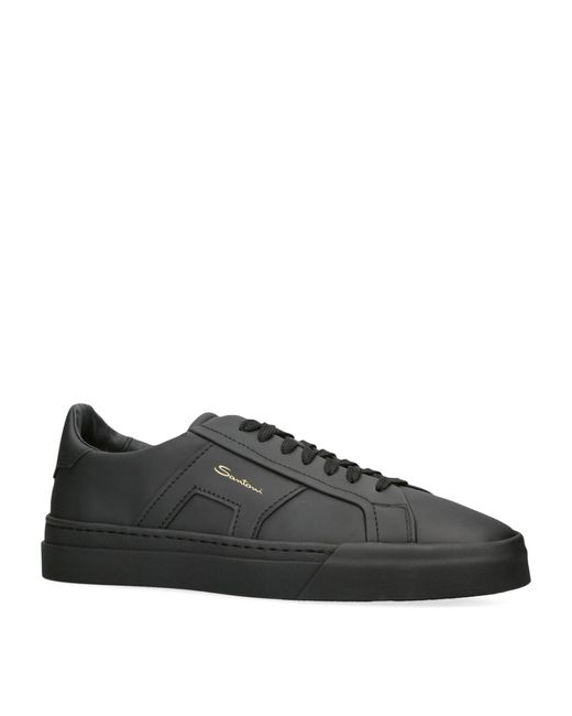 Santoni Black Leather Double Buckle Sneakers for men