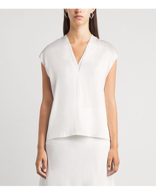 Vince White Silk-Blend Layered V-Neck Top