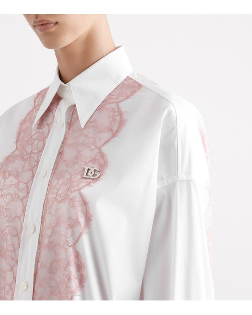 Dolce & Gabbana Pink Cotton-Blend Lace-Detail Shirt
