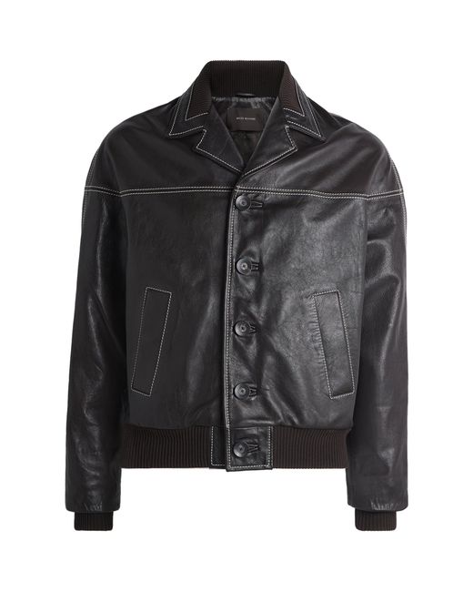 Wales Bonner Black Topstitched Leather Jacket for men