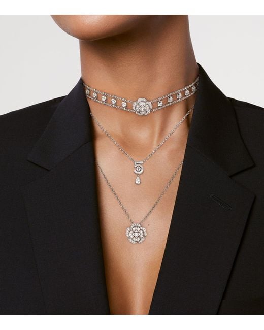 Chanel White And Diamond Bouton De Camélia Supple Choker