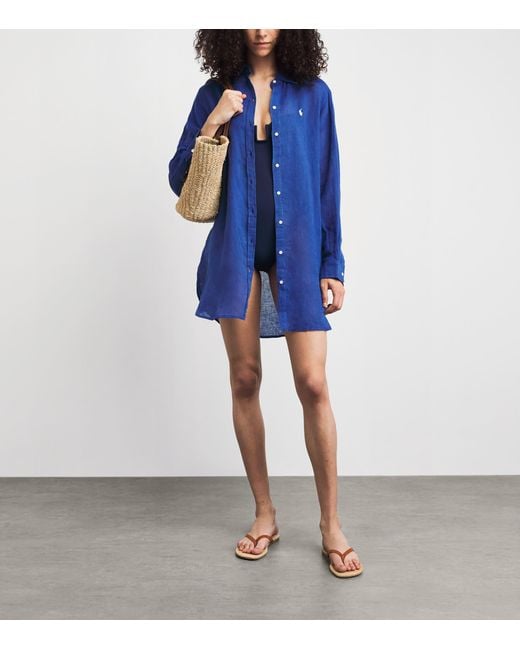 Polo Ralph Lauren Blue Organic Cotton-Linen Boyfriend Shirt