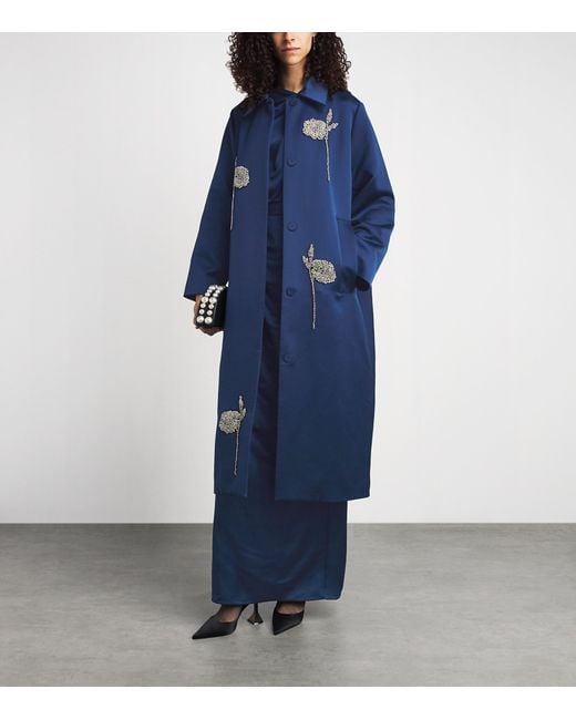 Erdem Blue Embroidered Satin Coat