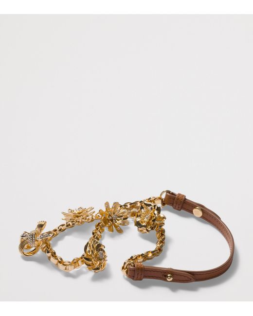 Miu Miu Metallic Leather-Trim Flower Necklace