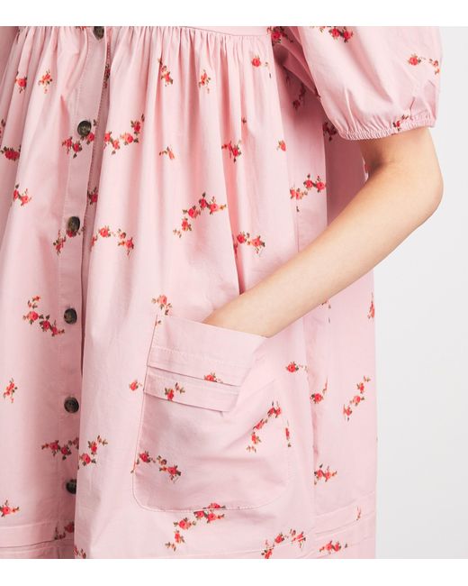Ganni Pink Stretch-Cotton Floral Mini Dress