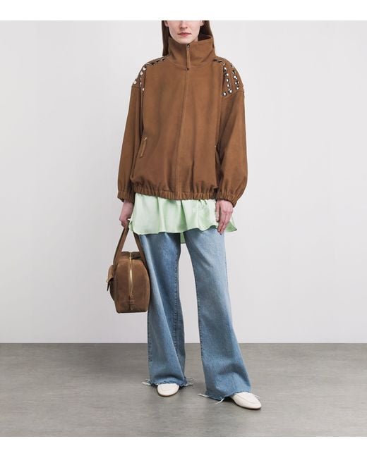 Sandro Brown Suede Studded Bomber Jacket