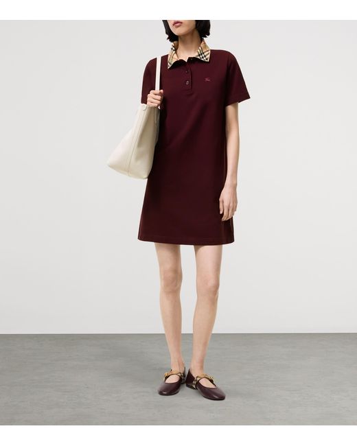 Burberry Red Cotton Check-Collar Polo Shirt Mini Dress