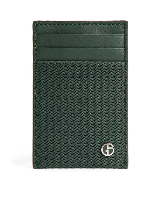 Giorgio Armani Green Embossed-Leather Card Holder for men