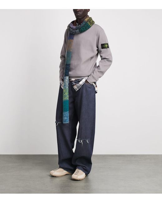 Stone Island Gray Cotton Rib-Knit Compass Sweatshirt for men