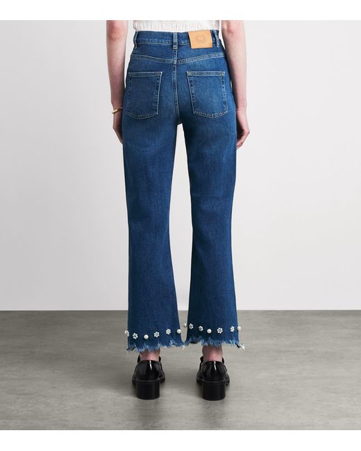 Maje Blue Beaded High-Rise Flared Jeans
