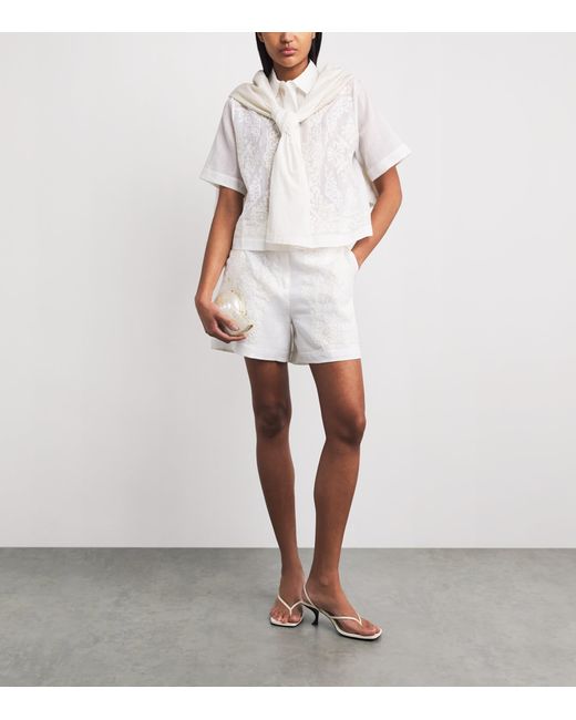 Claudie Pierlot White Cotton-Ramie Cross-Stitch Shirt