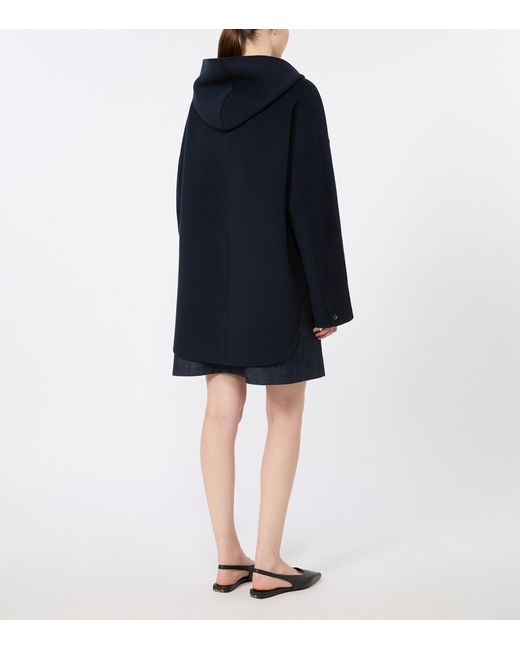 Max Mara Blue Virgin Wool Hooded Coat