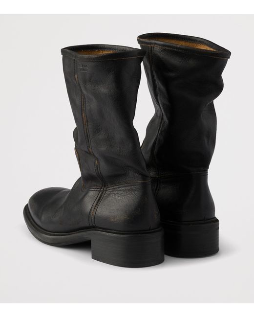 Prada Black Leather Vintage-Effect Mid-Calf Boots 30