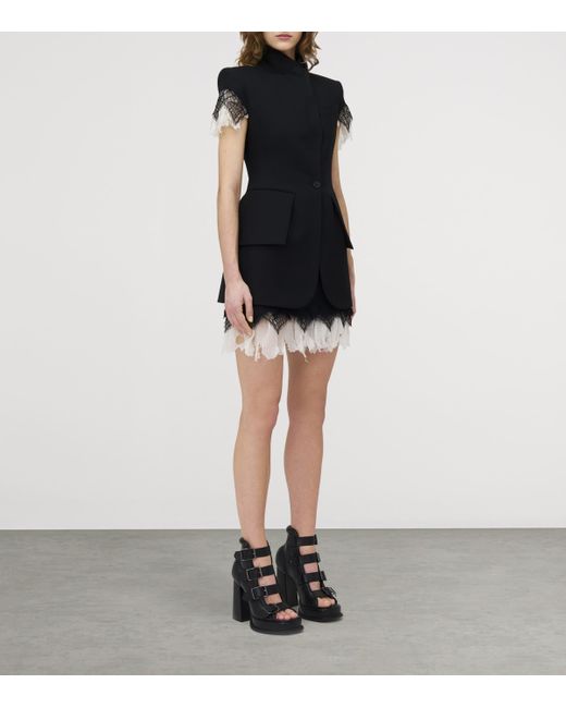 Alexander McQueen Black Cobweb-Lace Sleeveless Jacket