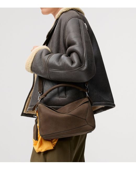Loewe Brown Small Suede Featherlight Puzzle Top-Handle Bag
