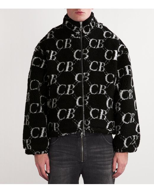 Cole Buxton Black Monogram Fleece Jacket for men