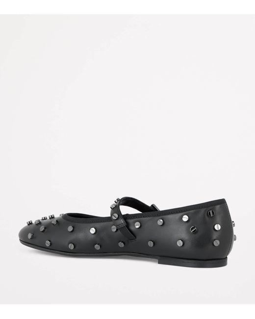 The Kooples Black Calfskin Stud-Embellished Ballet Flats