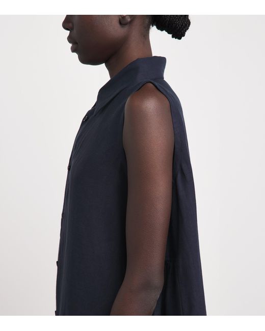 Eskandar Blue Linen Sleeveless Midi Shirt Dress