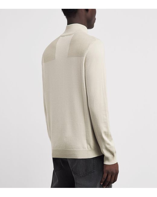 Boss White Ribbed Logo Quarter-Zip Sweater for men