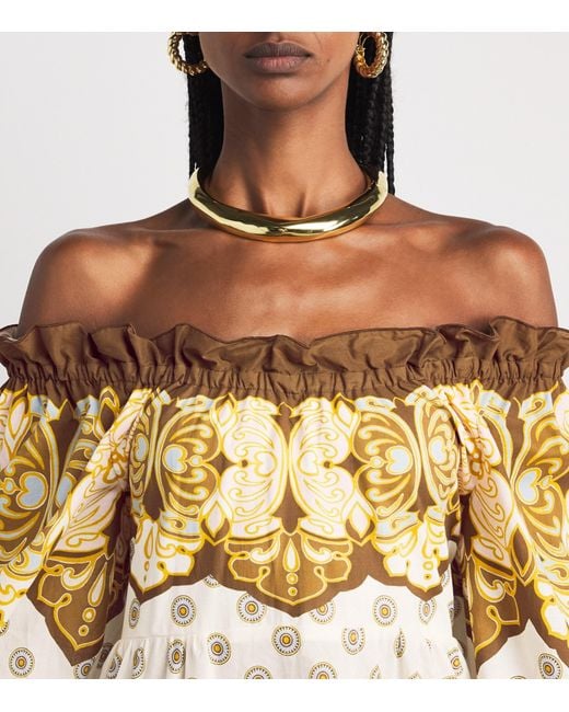 LaDoubleJ Metallic Cotton Off-The-Shoulder Boho Mini Dress
