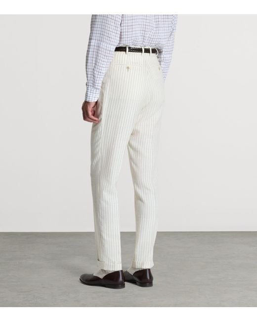 Dunhill White Pinstripe Straight Trousers for men