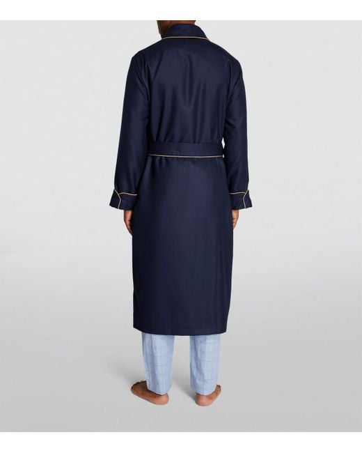 Derek Rose Blue Cashmere-Silk Piped Robe for men