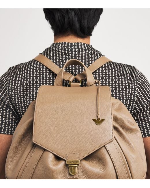 Emporio Armani Natural Pebbled Leather Backpack for men