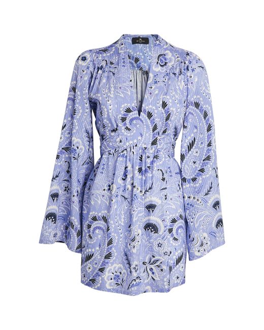 Etro Blue Cotton-silk Long-sleeve Mini Dress
