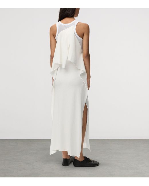 Loewe White Knitted Ruffle Maxi Dress