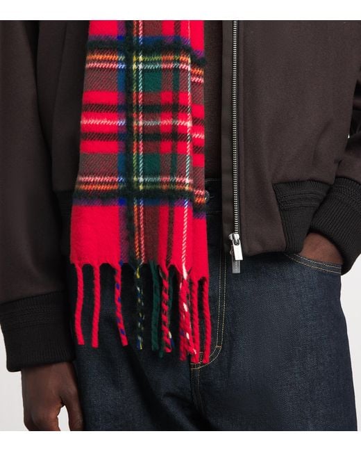 Johnstons Red Cashmere-Silk Tartan Scarf for men