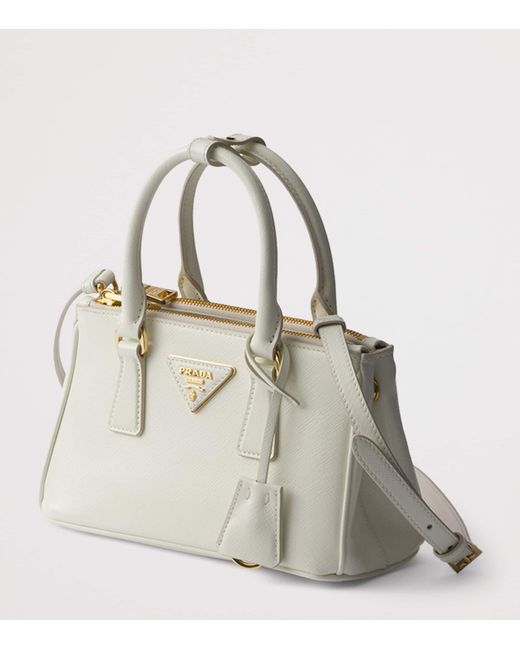 Prada White Mini Patent Saffiano Leather Galleria Top-Handle Bag