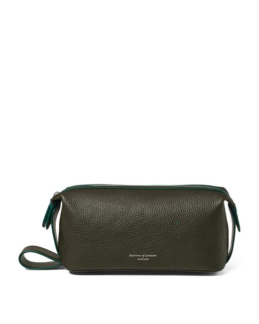 Aspinal Green Leather Reporter Wash Bag for men