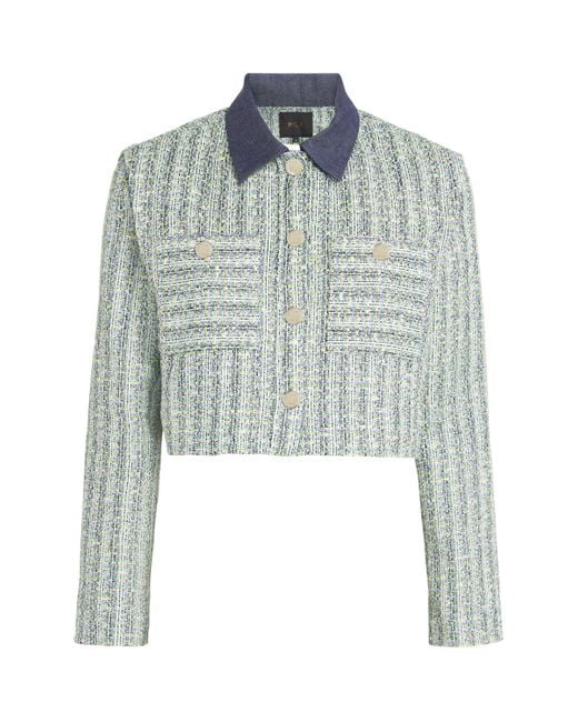Maje Blue Tweed Cropped Blazer