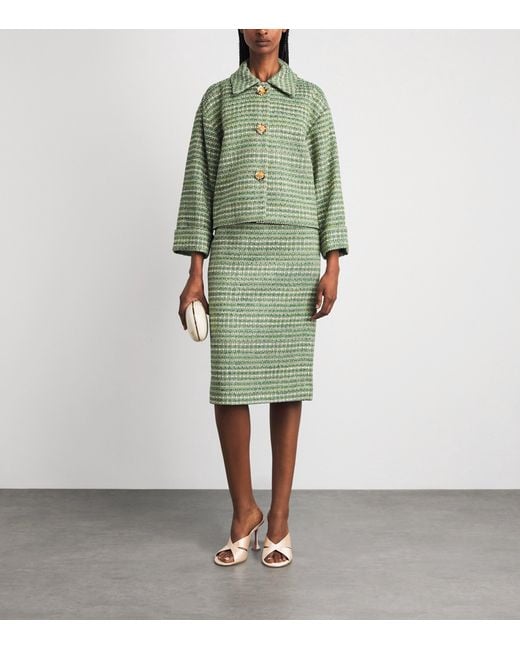 Carolina Herrera Green Tweed Pencil Skirt