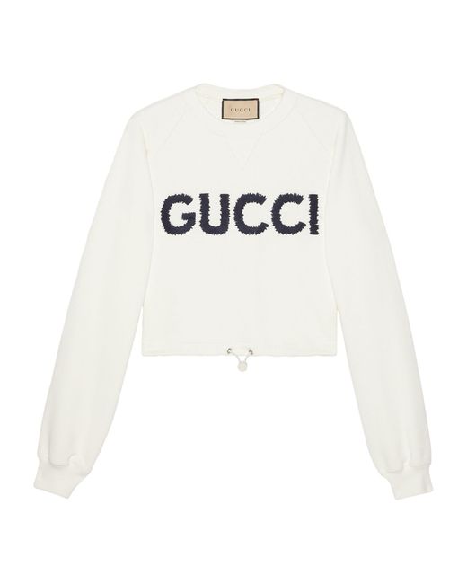 Gucci White Drawstring Logo Sweatshirt