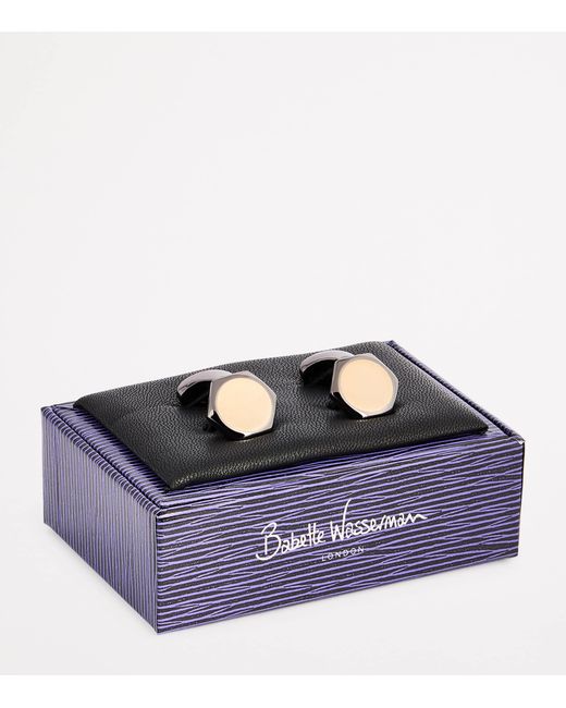 Babette Wasserman Natural Rhodium-Plated Hexagon Cufflinks for men