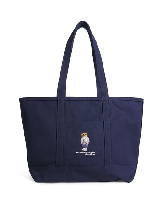 Polo Ralph Lauren Blue Cotton Canvas Polo Bear Tote Bag for men