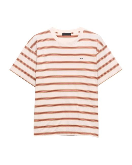 Prada Pink Cotton Stripe T-Shirt for men