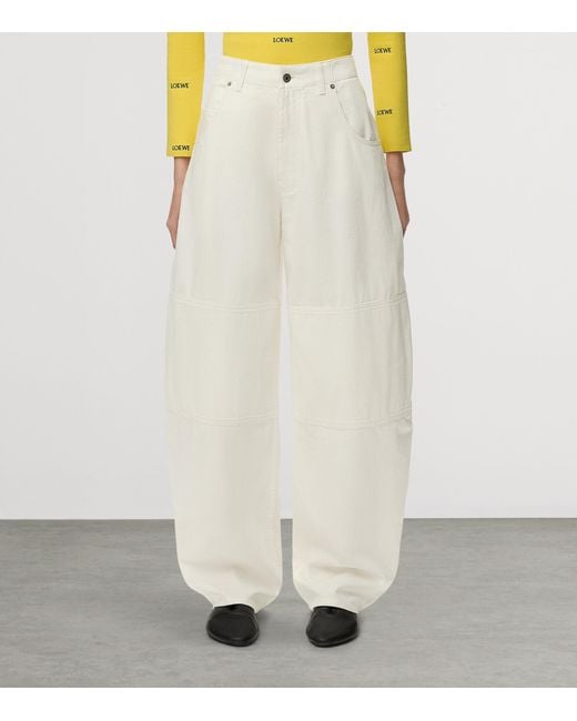 Loewe White Mid-Rise Barrel-Leg Jeans